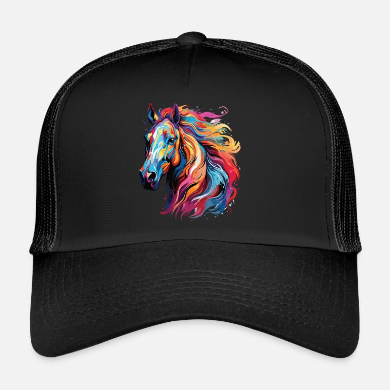 Farverig hesteportræt pop art stil - Trucker cap - sort/sort