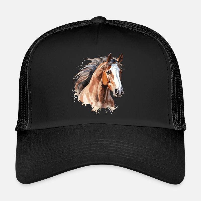 Portrait de cheval avec un style aquarelle Casquette trucker 