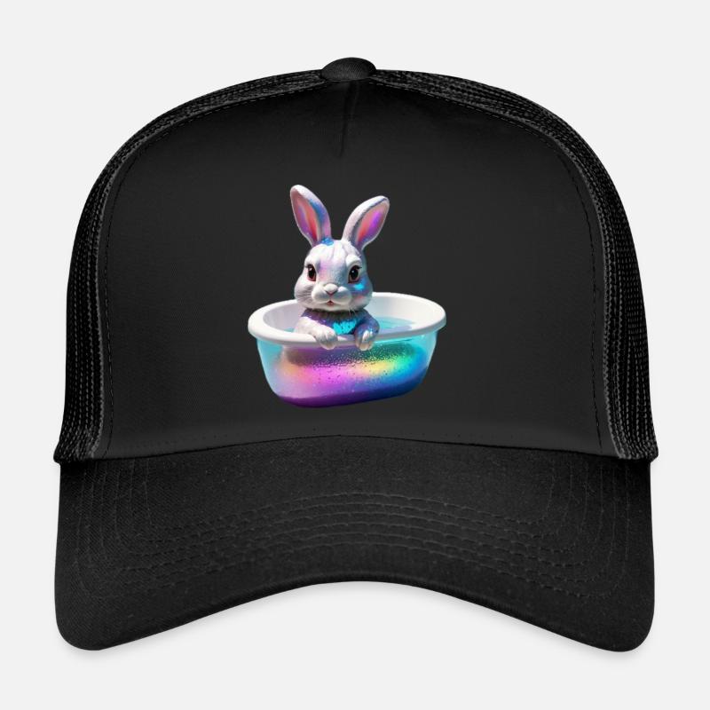 Funny Bunny in der Wanne - Trucker Cap - Schwarz/Schwarz