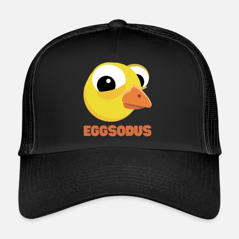 Funny chick pun EGGSODUS Trucker Cap