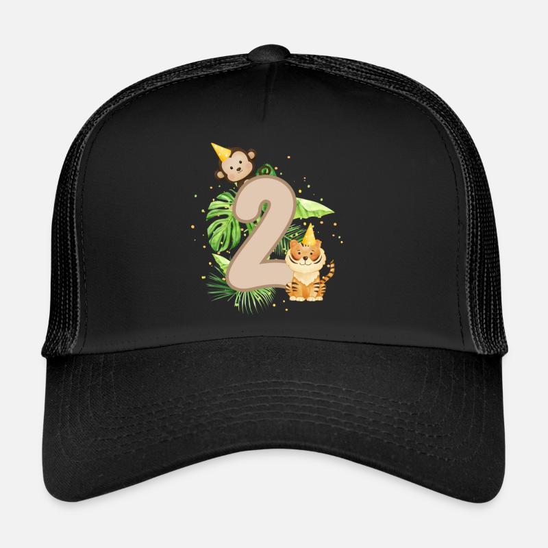 Second Birthday Jungle Tiger Monkey Baby Shower Trucker Cap