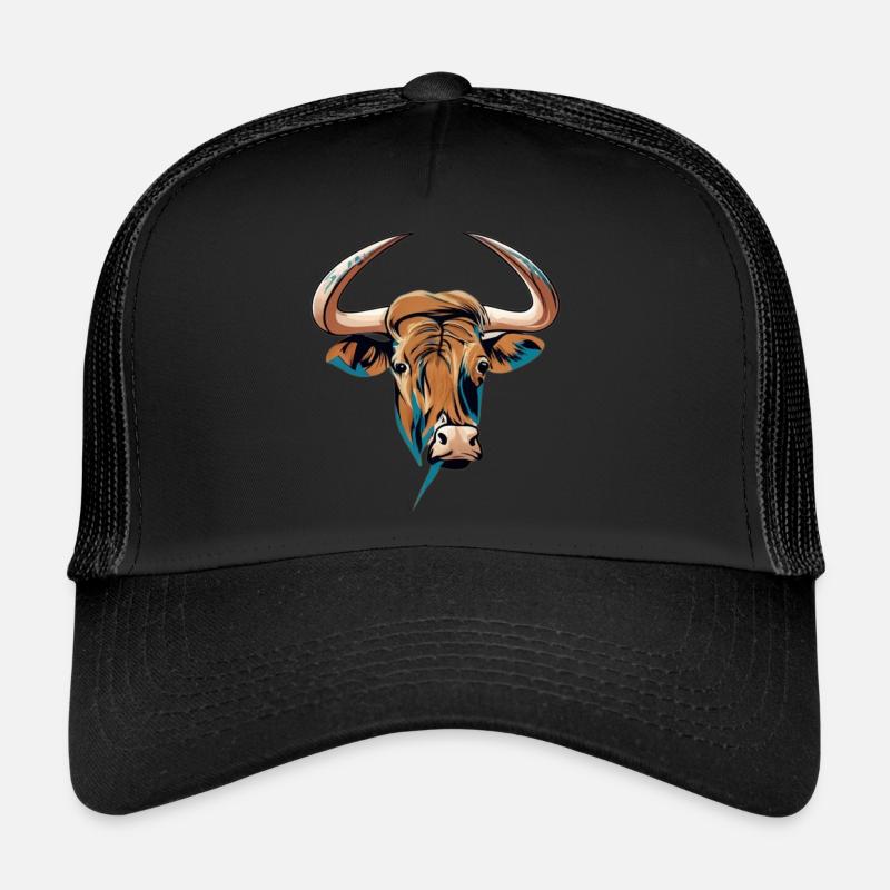 Skizze eines Stierkopfes - Trucker Cap - Schwarz/Schwarz