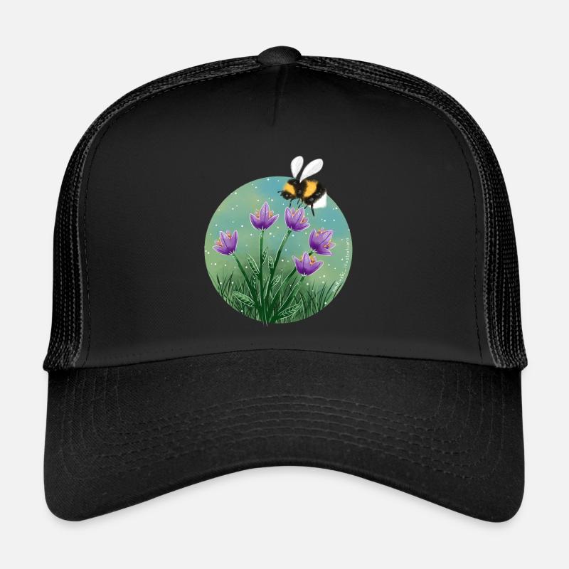 Bee and Flowers - Trucker Cap - black/black