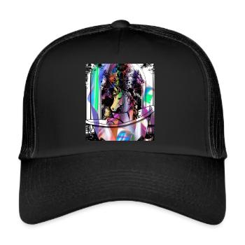 unicorn, graffiti, bathroom, bath, painting, colorful - Trucker Cap - black/black - Front