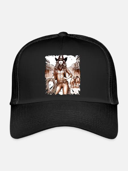 western vintage cowboy fille ouest sauvage américain - Casquette trucker  - noir/noir - Devant