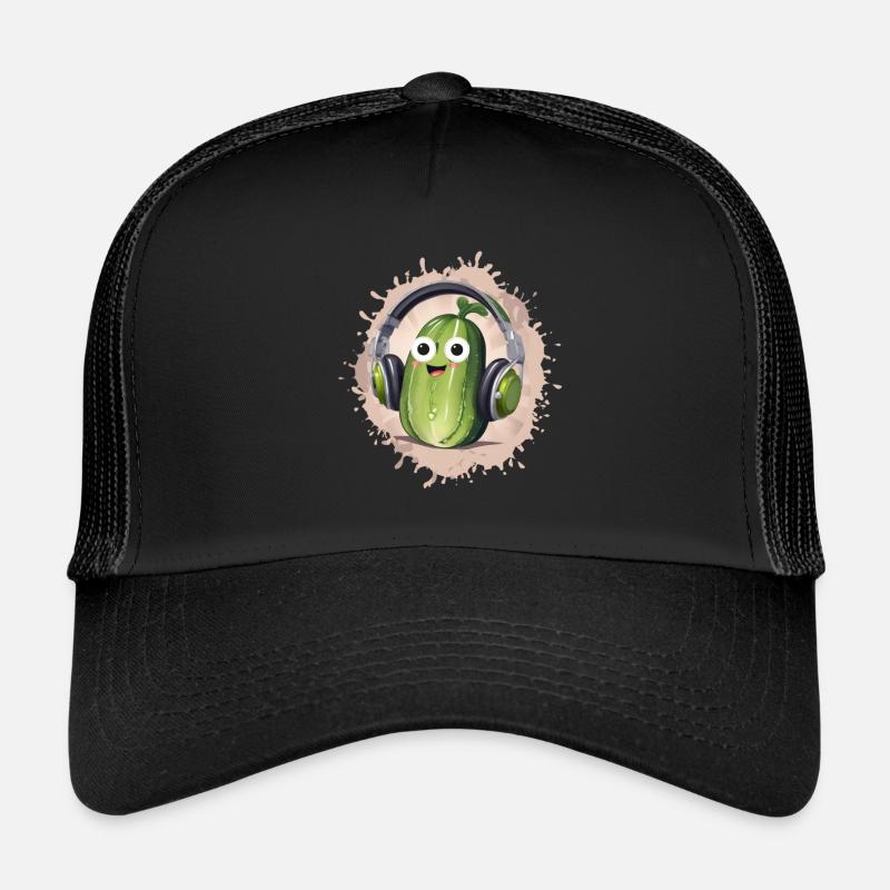 Gurke, Kopfhörer, illustration, retro Trucker Cap