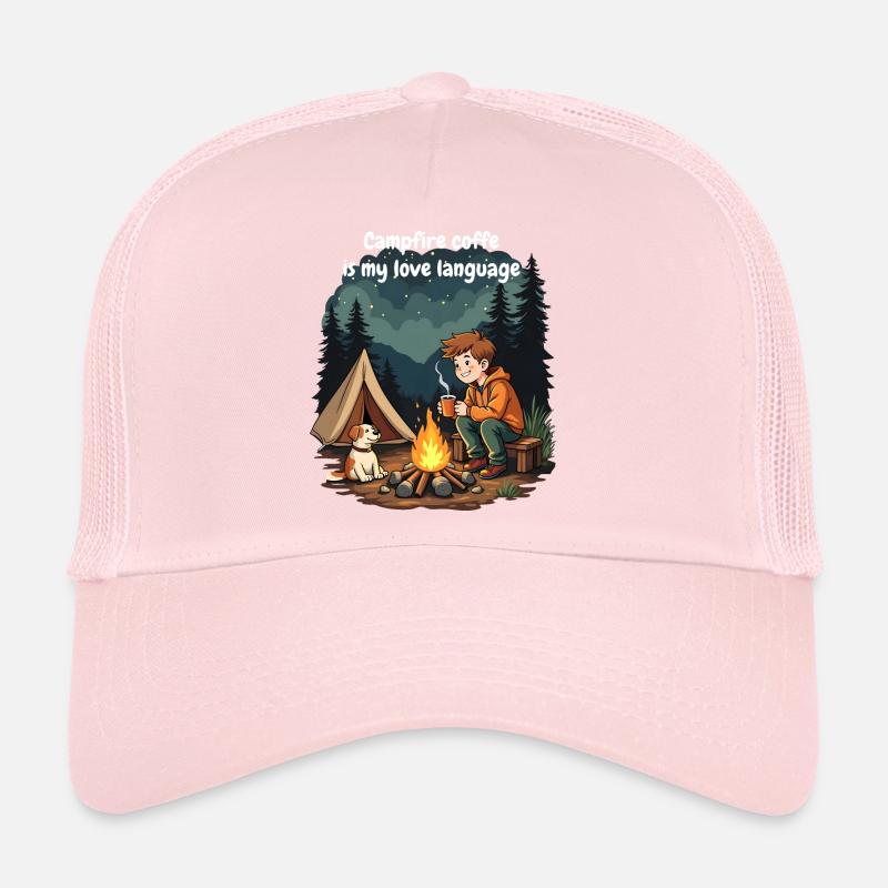Campfire Coffee is my love language - Camping Dog Trucker Cap
