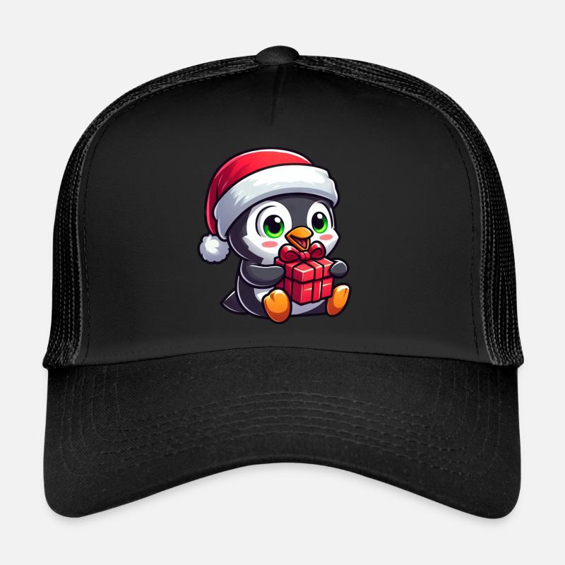 Weihnachtlicher Pinguin mit Weihnachtsmann und - Trucker Cap - Schwarz/Schwarz