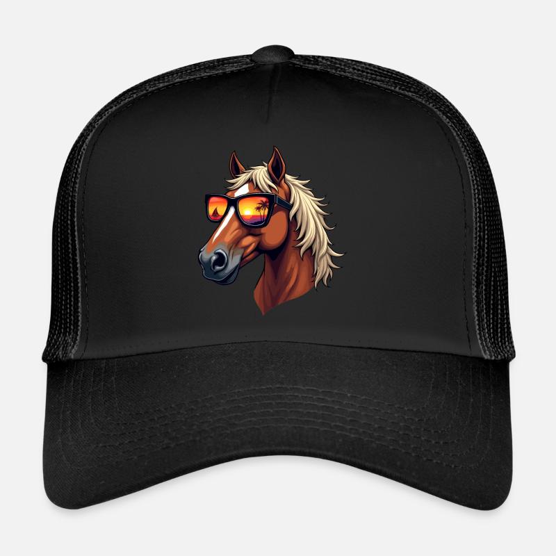 Pferd trägt Sonnenbrille - Trucker Cap - Schwarz/Schwarz