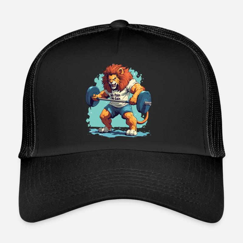 Lion body builder no pain no gain - Trucker Cap - black/black