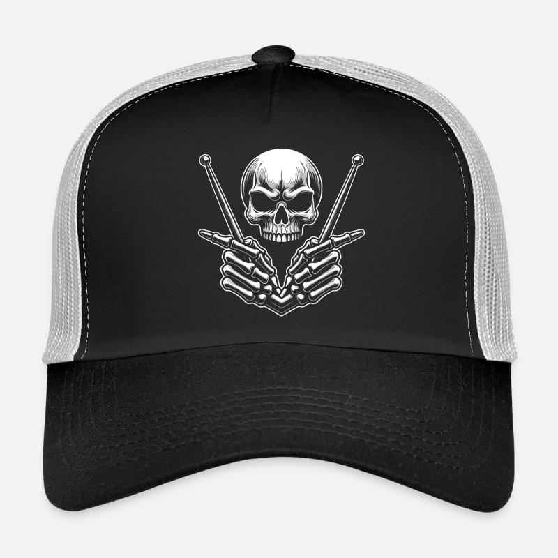 Skull with drumsticks in bone hands Trucker Cap