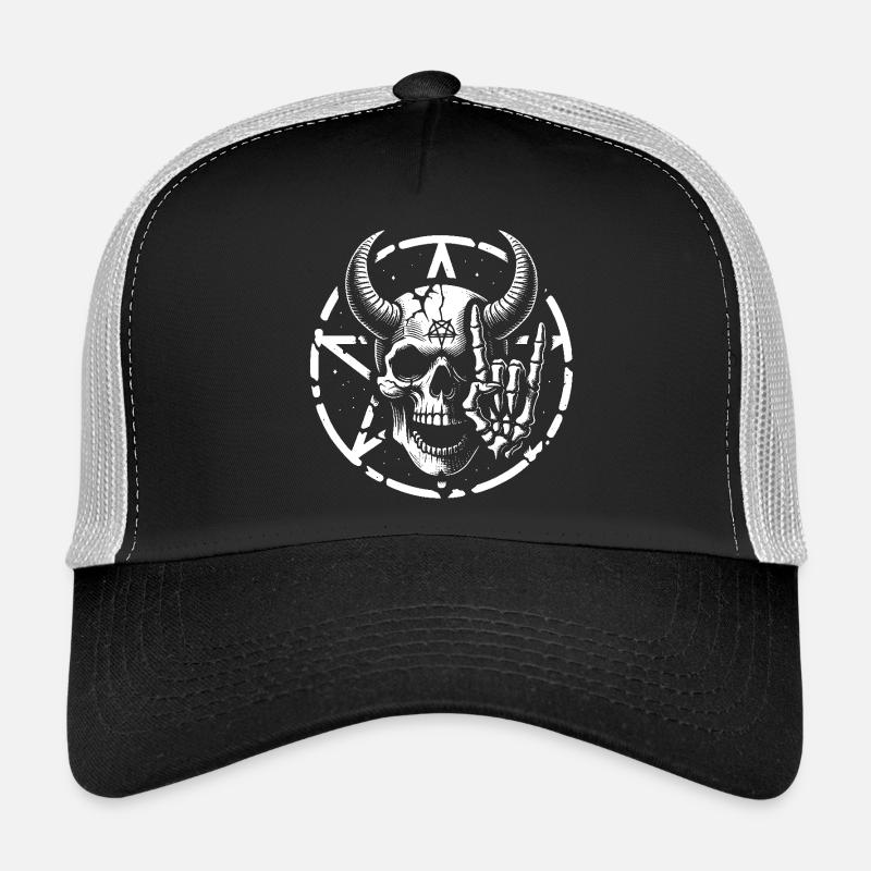 Skull mit Hörnern Pentagramm macht devil horns Trucker Cap
