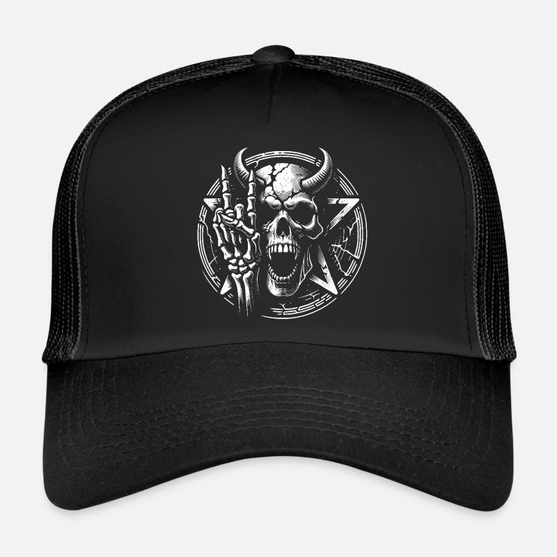 Crâne avec cornes, pentagramme et cornes de diable Casquette trucker 