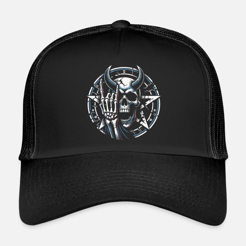 Crâne avec des cornes pentagramme fait des cornes de diable Casquette trucker 