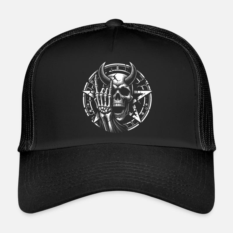 Crâne avec des cornes pentagramme fait des cornes de diable Casquette trucker 