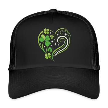 Green Veggie Heart with Shamrock - Trucker Cap - black/black - Front