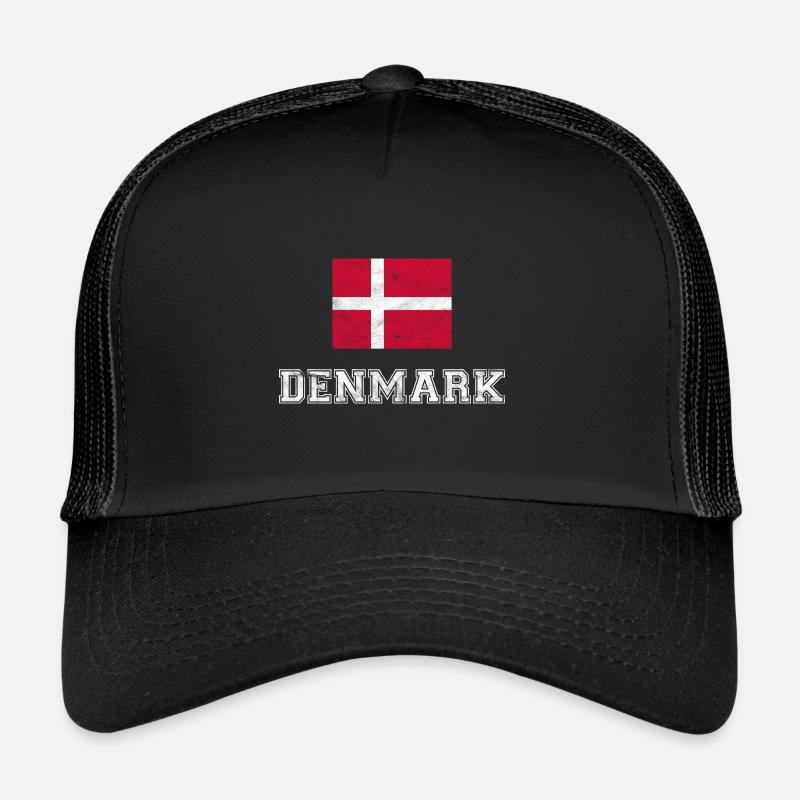 Dänemark Flagge Danmark Kopenhagen Geschenk - Trucker Cap - Schwarz/Schwarz