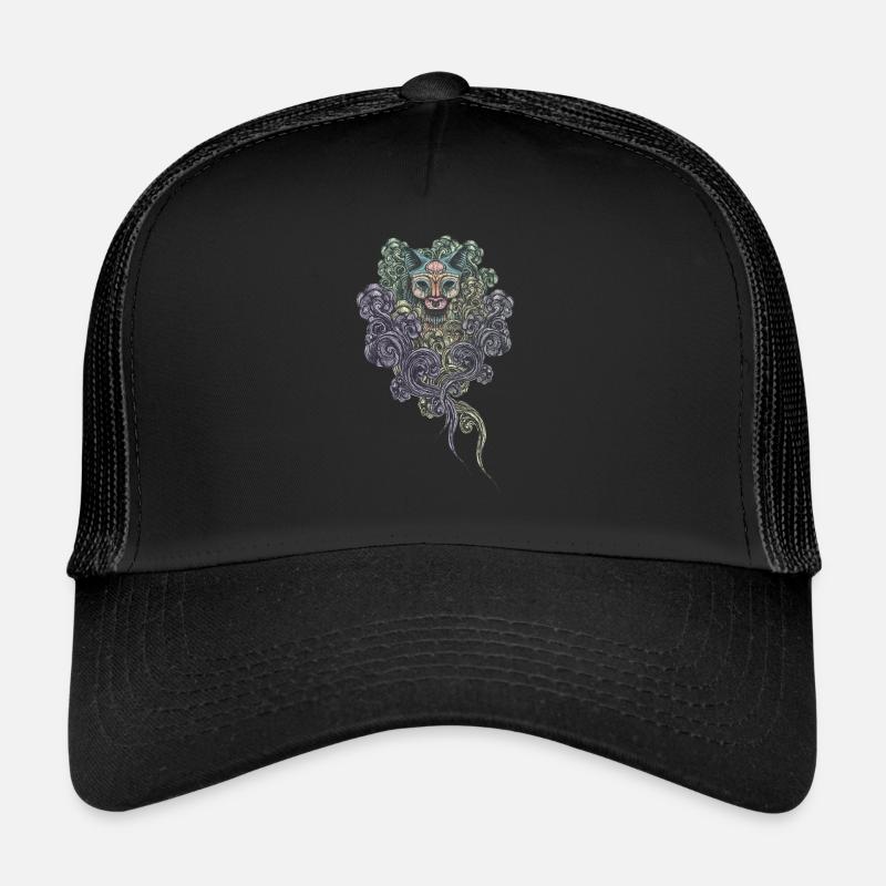 Bastet auf dem Feld - Trucker Cap - Schwarz/Schwarz