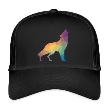 Wolf Mosaik, Silhouette, Profil - Trucker Cap - Schwarz/Schwarz - Vorne