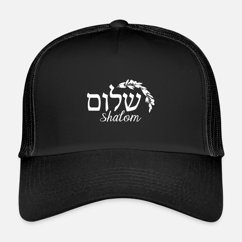 Lettrage Shalom blanc avec rameau d'olivier Casquette trucker 