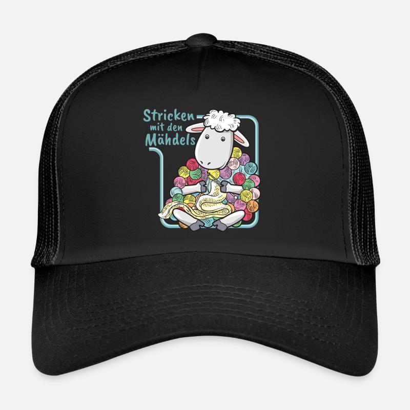 Schaf Wolle I Strickerin I Häkeln Wollknäule - Trucker Cap - Schwarz/Schwarz