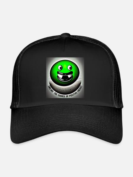 Illustration d'un Sourire stylisé vert lumineux - Casquette trucker  - noir/noir - Devant