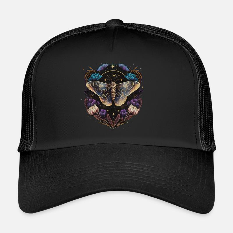Moth, papillon de nuit, fleurs, lune, gothique, wicca Casquette trucker 