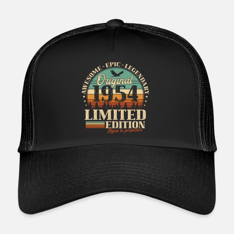 Original 1954 Limited Edition Vintage Geburtstag - Trucker Cap - Schwarz/Schwarz