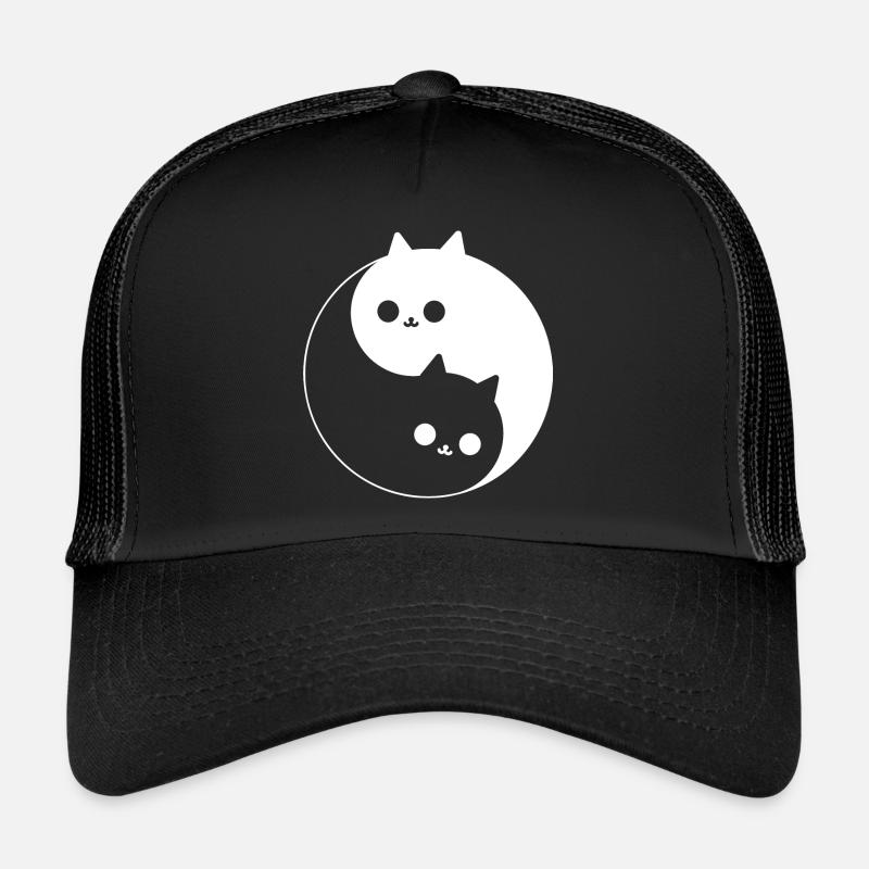 Yin et Yang mignons avec des chats - Casquette trucker  - noir/noir
