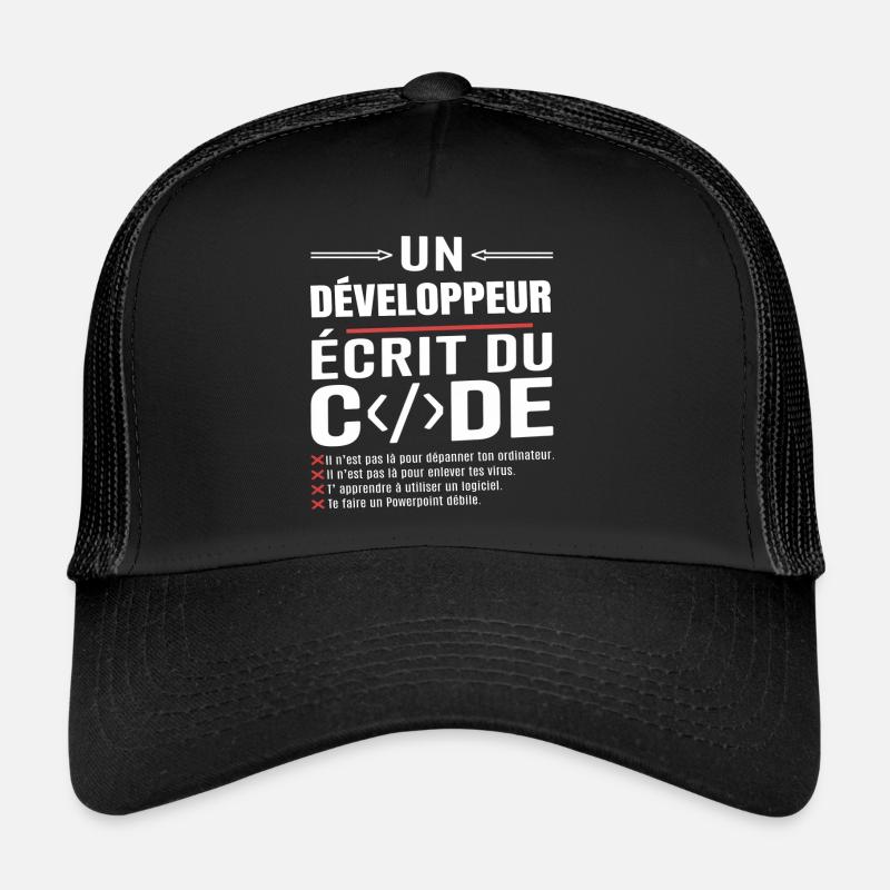 Un développeur écrit du code humour programmation - Casquette trucker - noir/noir