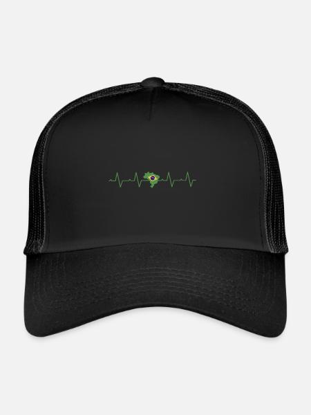 Brésil Heartbeat Drapeau brésilien - Casquette trucker  - noir/noir - Devant
