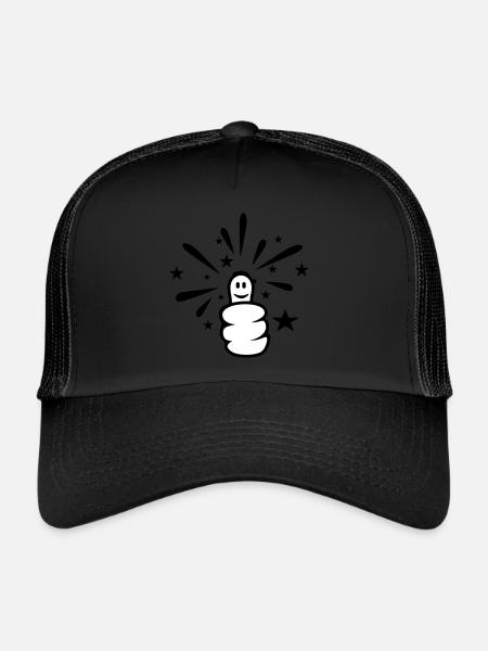 Daumen hoch / thumb up (sparkly, 2c) - Trucker Cap - black/black - Front