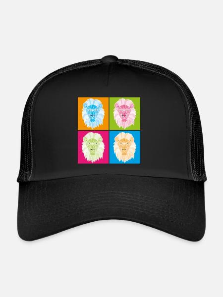 Popart géométrique du lion - Casquette trucker  - noir/noir - Devant