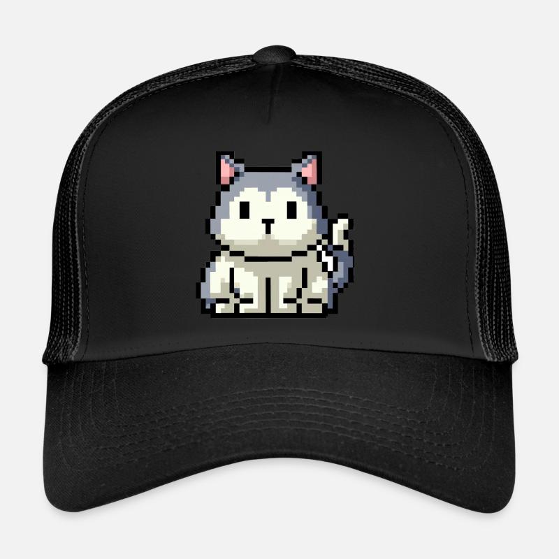 8bit 16bit pixelated cat Trucker Cap