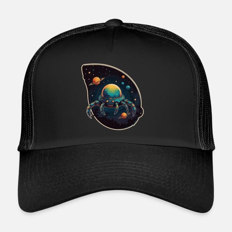 Crab spaceship in space with planets Trucker Cap