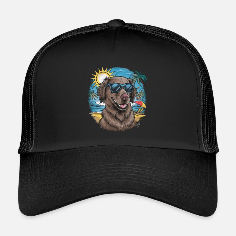 Flat Coated Retriever with Sunglasses Trucker Cap