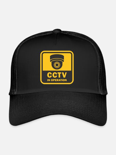 Les caméras de sécurité utilisées symbolisent l’icône. Caméra de surveillance fixe ca - Casquette trucker  - noir/noir - Devant