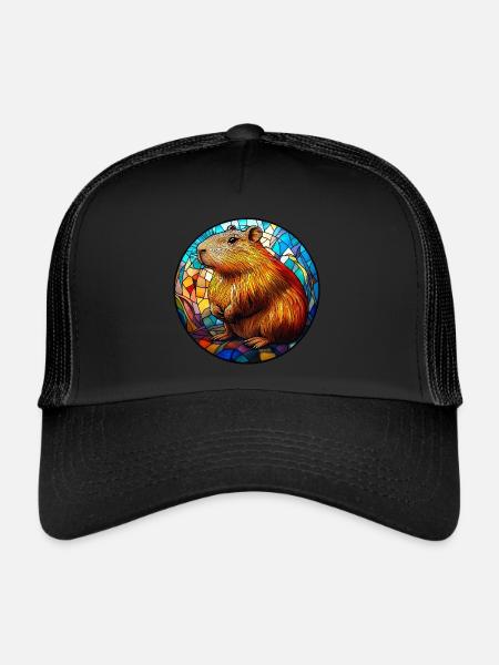 Capybara Stained Glass Mosaic - Trucker Cap - black/black - Front