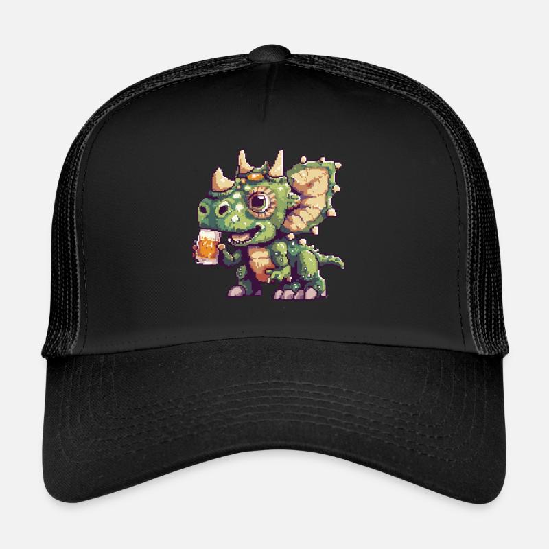 Dinosaur triceratops Pixel Beer Trucker Cap