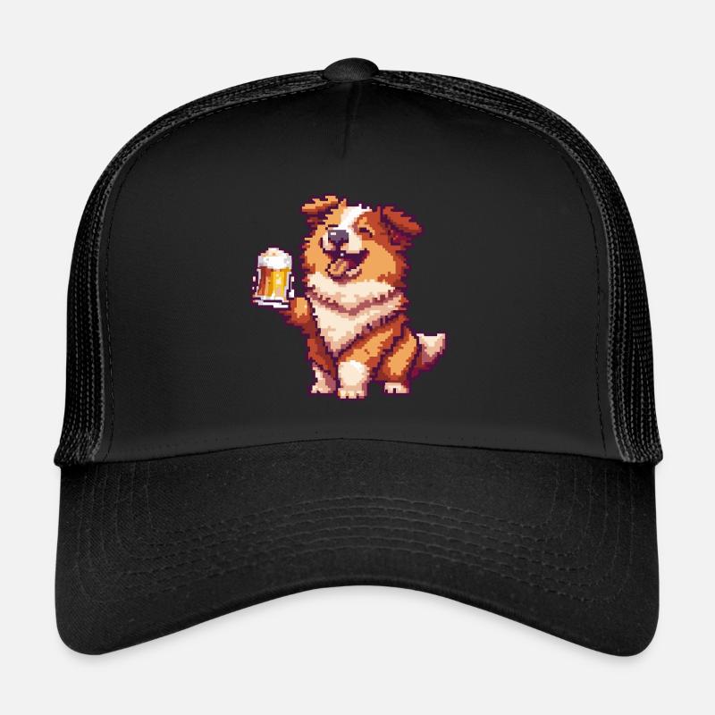 Border Collie Dog Pixel Beer Trucker Cap