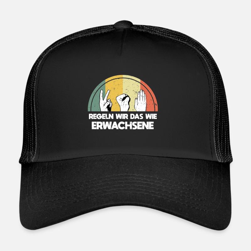 Schere Stein Papier Retro Vintage - Trucker Cap - Schwarz/Schwarz