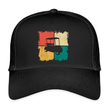 Golf Cart Golfer Golfspieler Retro Golfen - Trucker Cap - Schwarz/Schwarz - Vorne