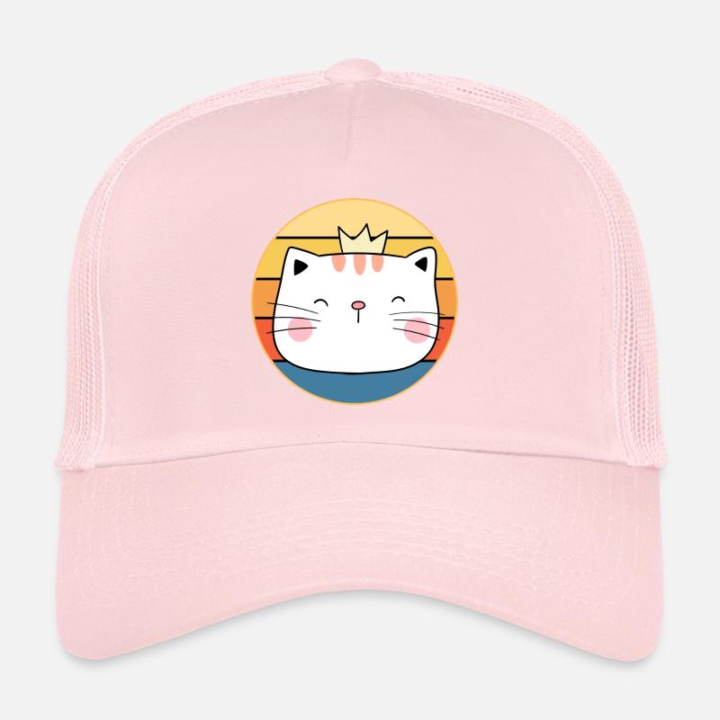 Drôle mignon Kawaii chat visage rétro coucher de soleil Casquette trucker 