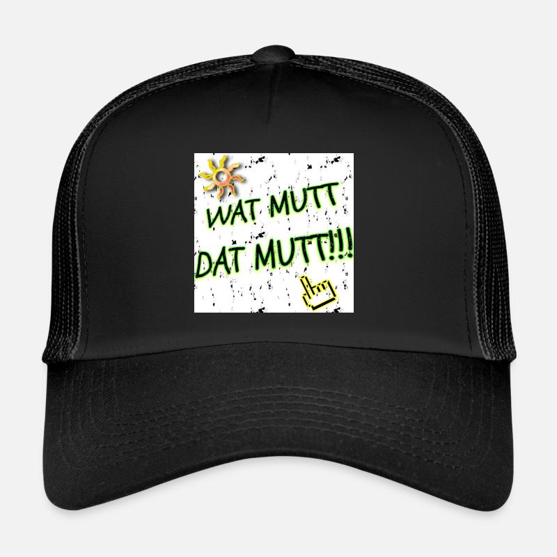 Wat Mutt - Dat Mutt!! WebRadio_KRACKSATT (Slogan) - Trucker Cap - Schwarz/Schwarz