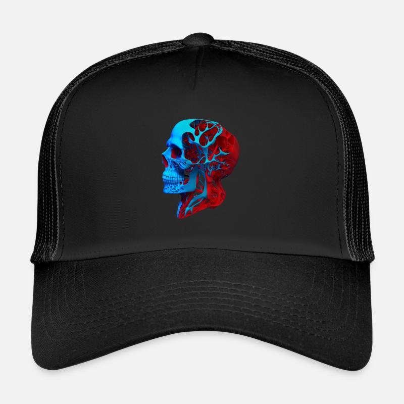 Anatomical drawing head red blue Trucker Cap
