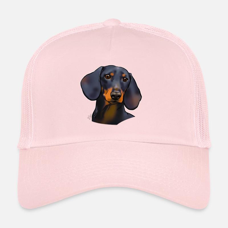 Dachshund black and tan (without text) dark textiles Trucker Cap
