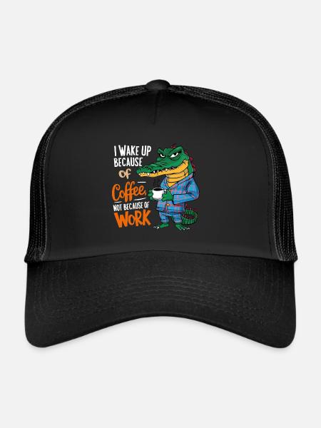 Morning Coffee Morning Grouch Crocodile with Coffee Cup - Trucker Cap - black/black - Front