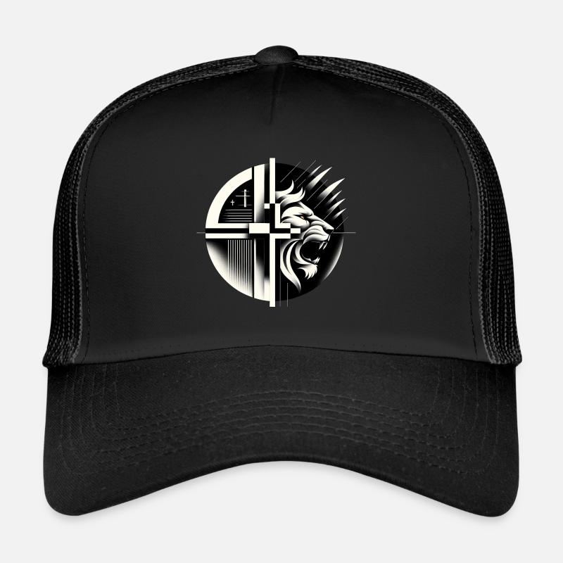 Monochrome Majesty: Geometric Lion Trucker Cap