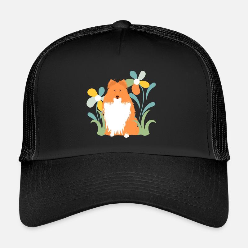 Shetland Schäferhund und Blume Trucker Cap