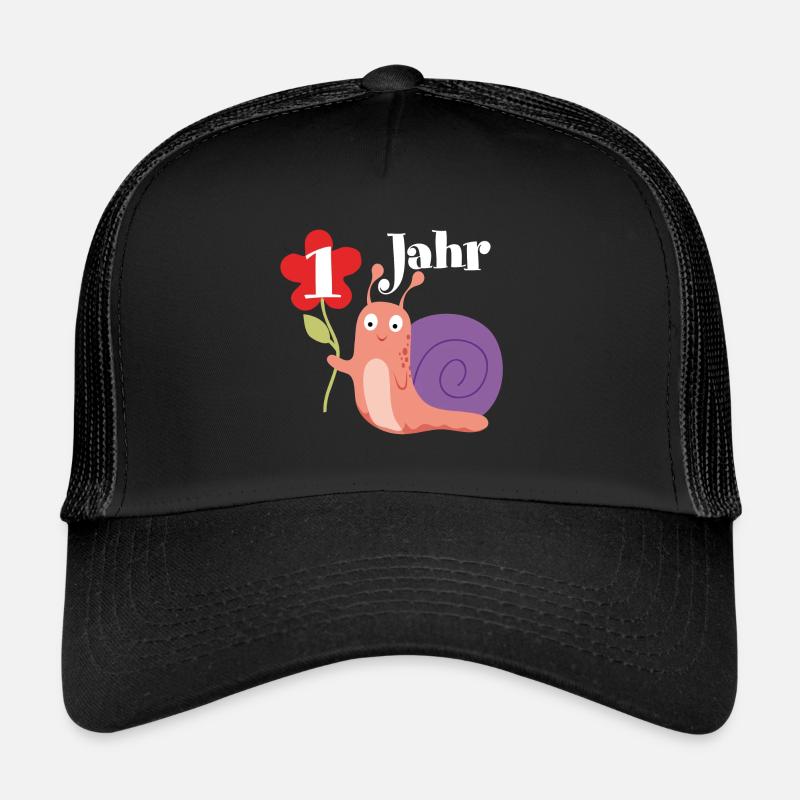 Schnecke gratuliert zum 1. Geburtstag ich bin ein - Trucker Cap - Schwarz/Schwarz